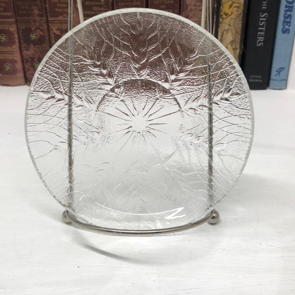 VINTAGE Wheat Stalk Textured Clear Glass Saucer Set of 3 O405
